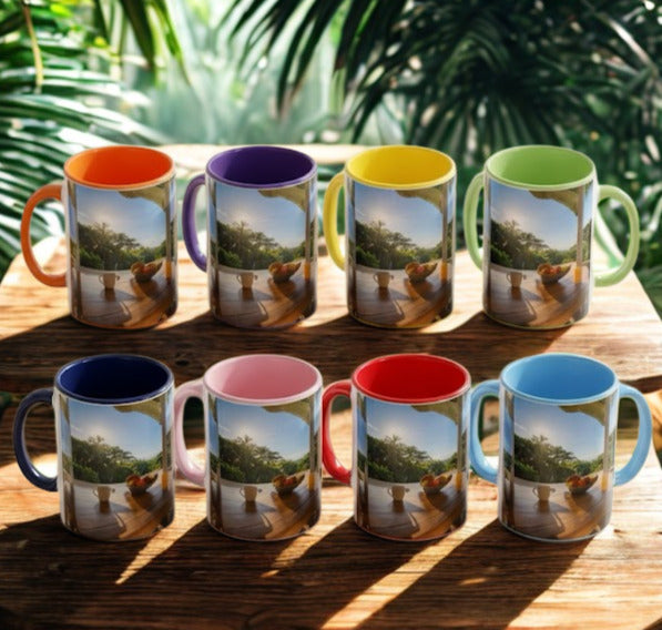 Patio Coffee Mug | Tropical Morning Scene, Ceramic Accent Mug