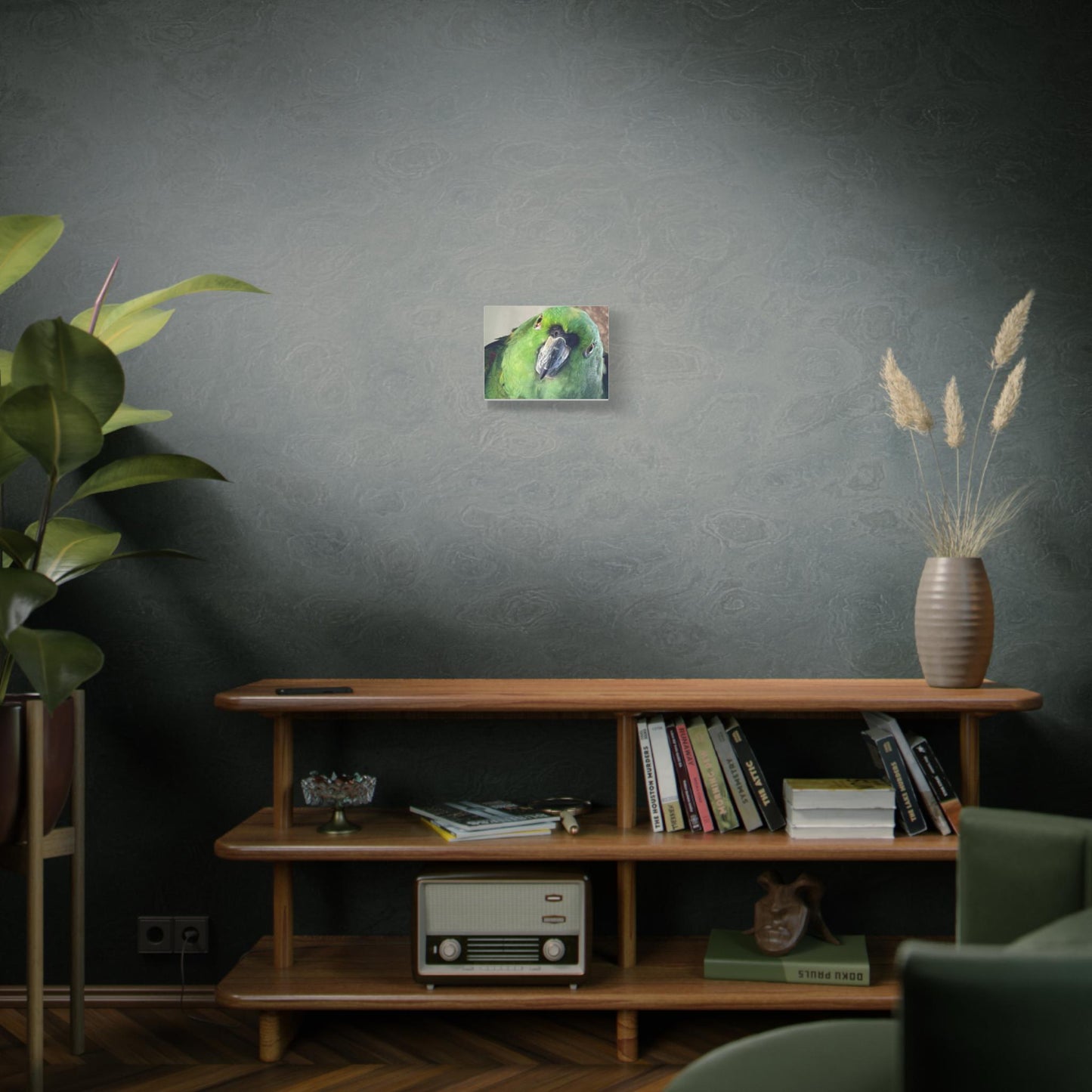 Green Parrot Portrait Matte Canvas