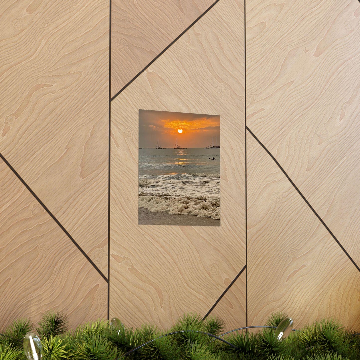 Sunset Sailboats Poster | Beach Ocean Matte Vertical Wall Art