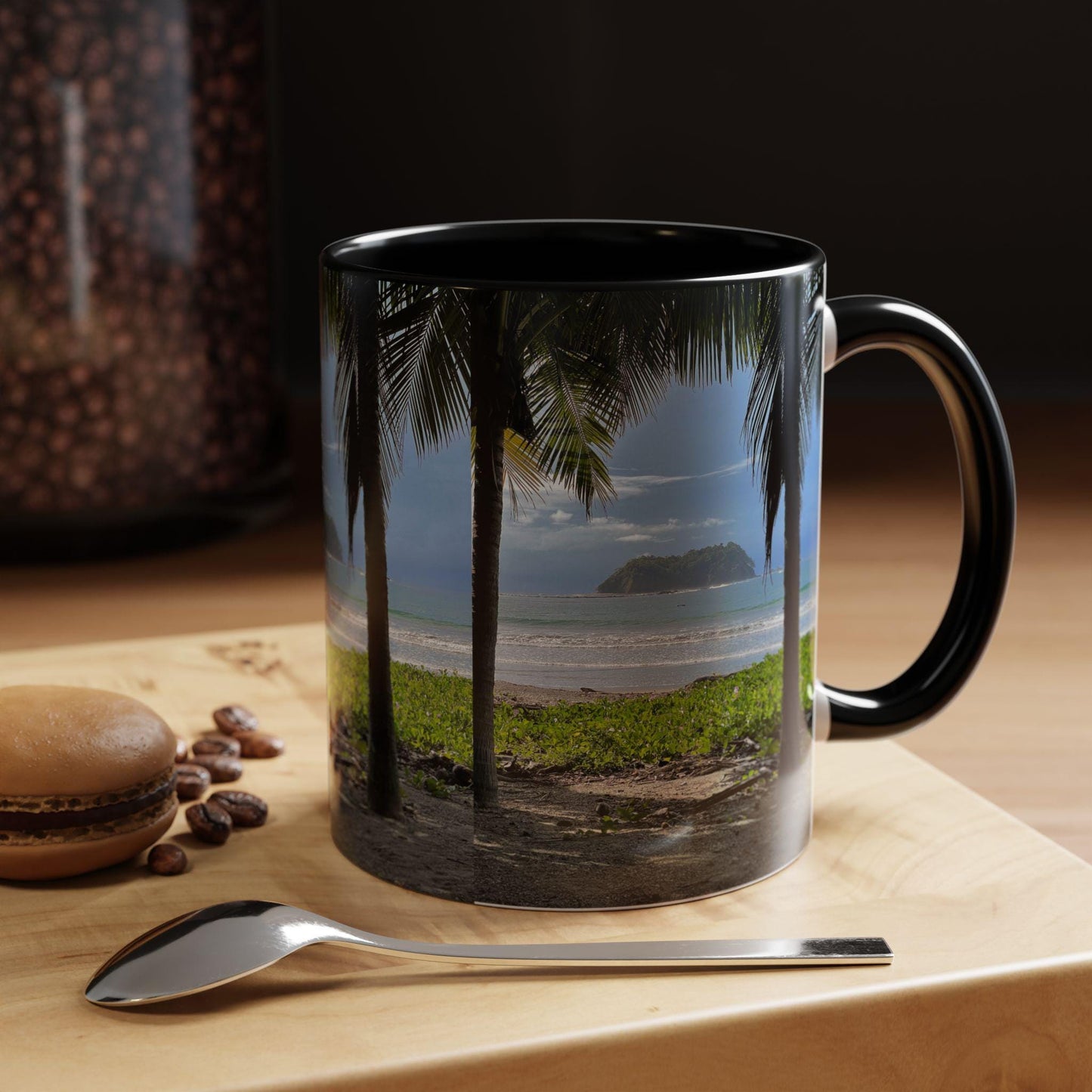 Tropical Beach Scene Accent Coffee Mug | Palm Trees Island Ocean