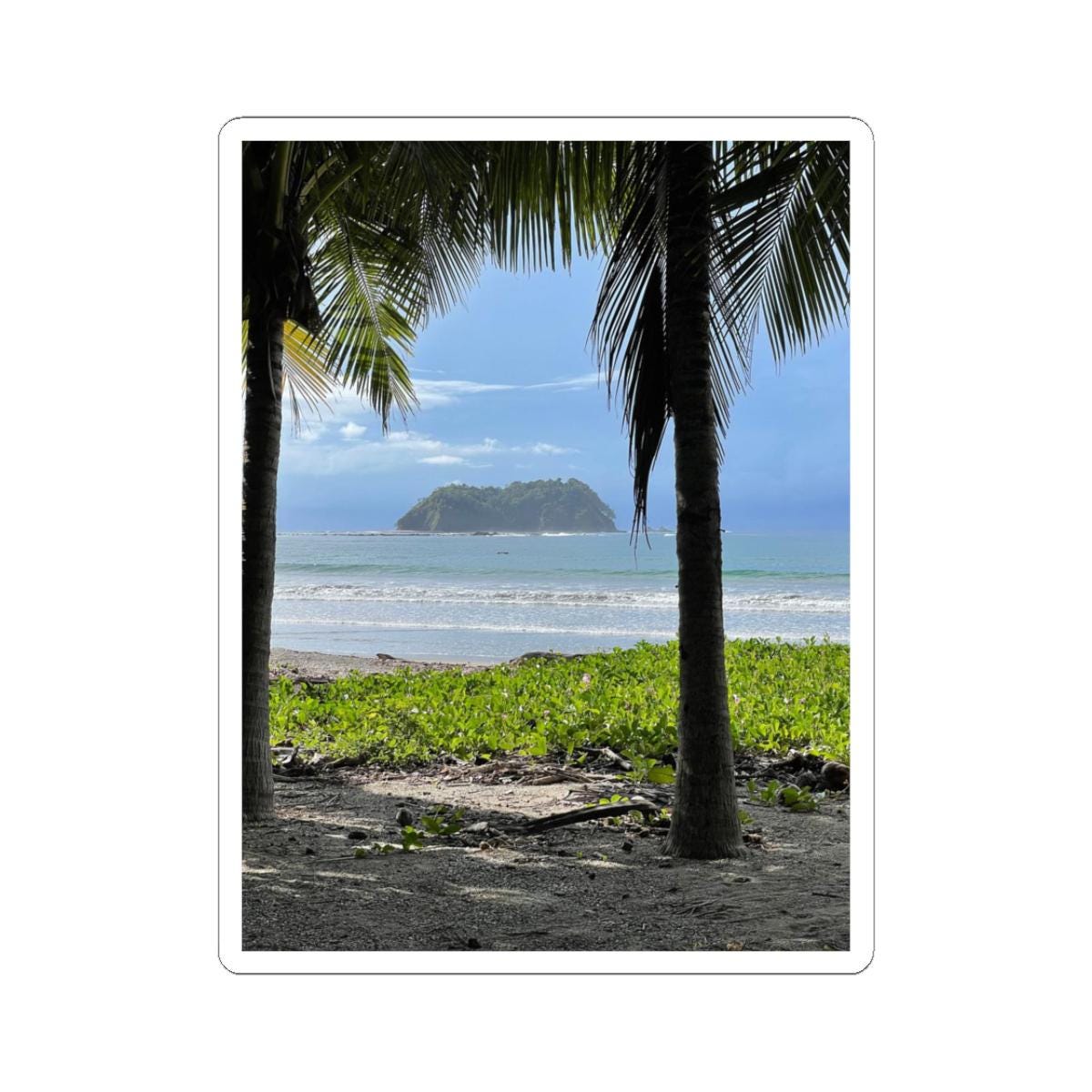 Tropical Beach Scene Sticker | Palm Trees, Ocean Island View