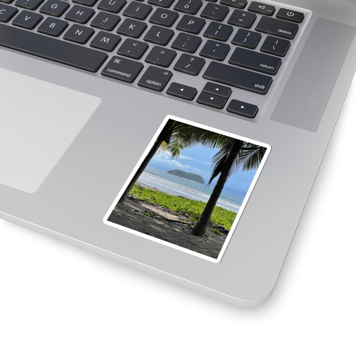 Tropical Beach Scene Sticker | Palm Trees, Ocean Island View