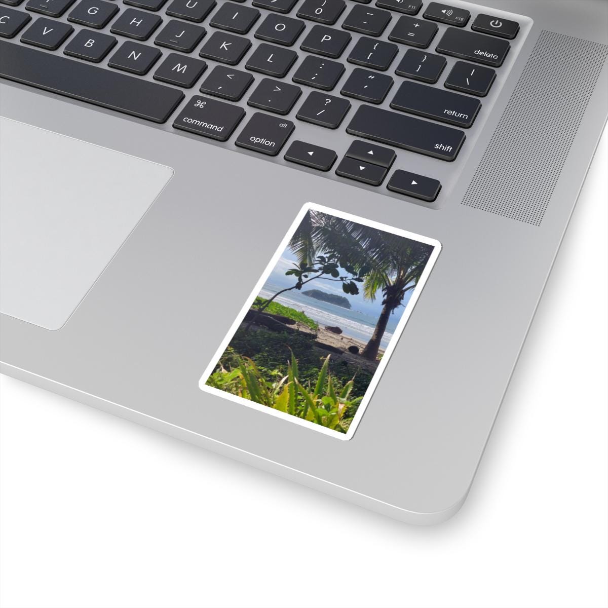Tropical Beach Scene Kiss-Cut Stickers | Palm Trees Island Ocean