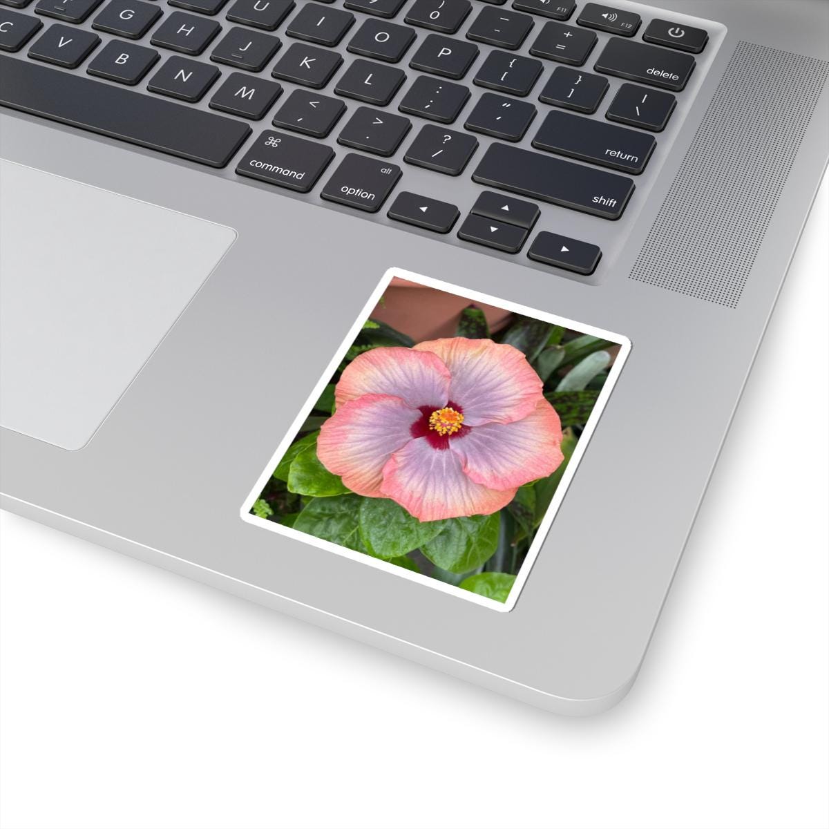 Peach Purple Hibiscus Kiss-Cut Sticker | Floral Laptop Decal