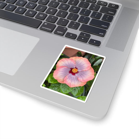 Peach Purple Hibiscus Kiss-Cut Sticker | Floral Laptop Decal