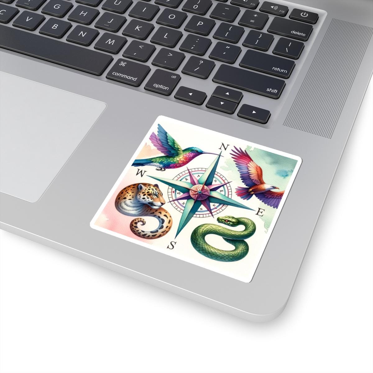 Compass Rose with Hummingbird, Eagle, Jaguar & Snake Sticker | Kiss-Cut Sticker