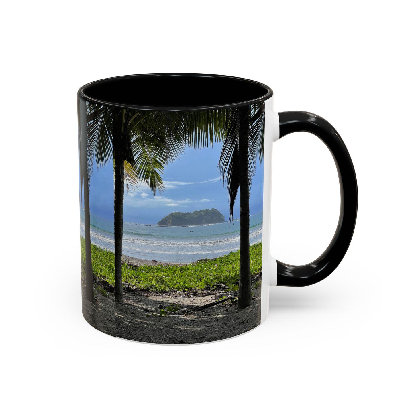 Tropical Beach Scene Accent Coffee Mug | Palm Trees Island Ocean