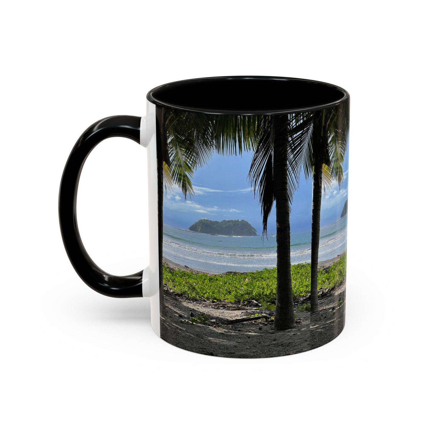 Tropical Beach Scene Accent Coffee Mug | Palm Trees Island Ocean