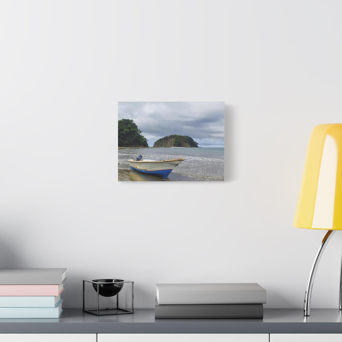 Fishing Boat on Shore Canvas
