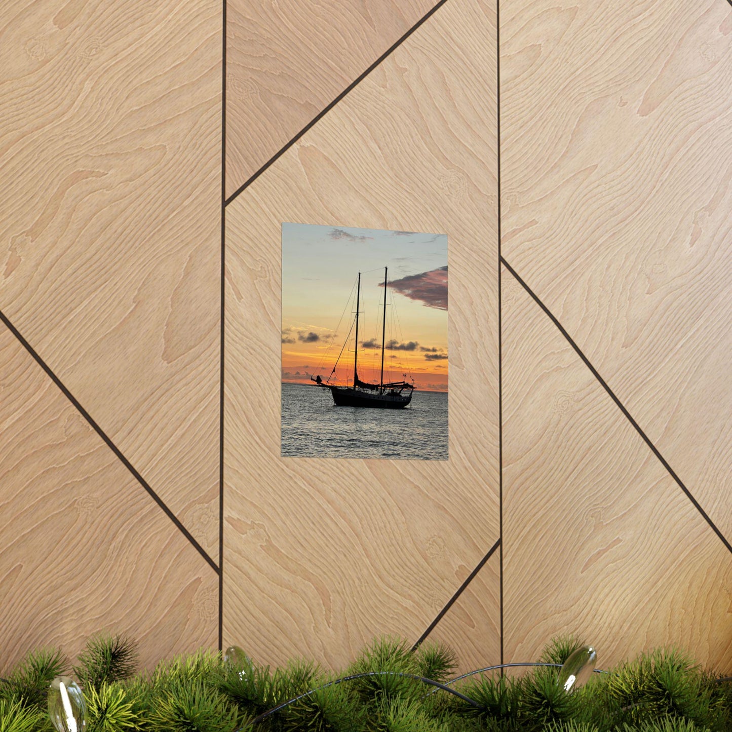 Sailboat Sunset Matte Vertical Poster | Nautical Beach Wall Art