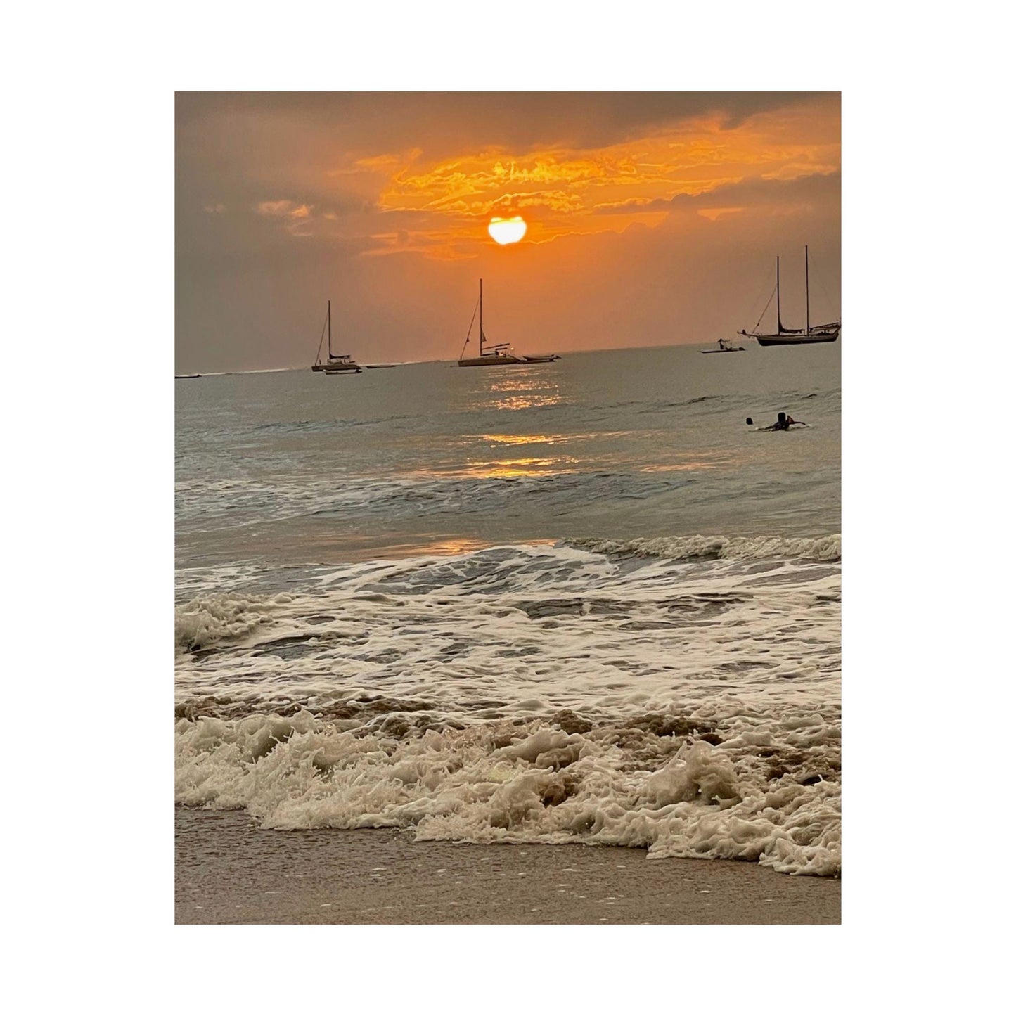 Sunset Sailboats Poster | Beach Ocean Matte Vertical Wall Art