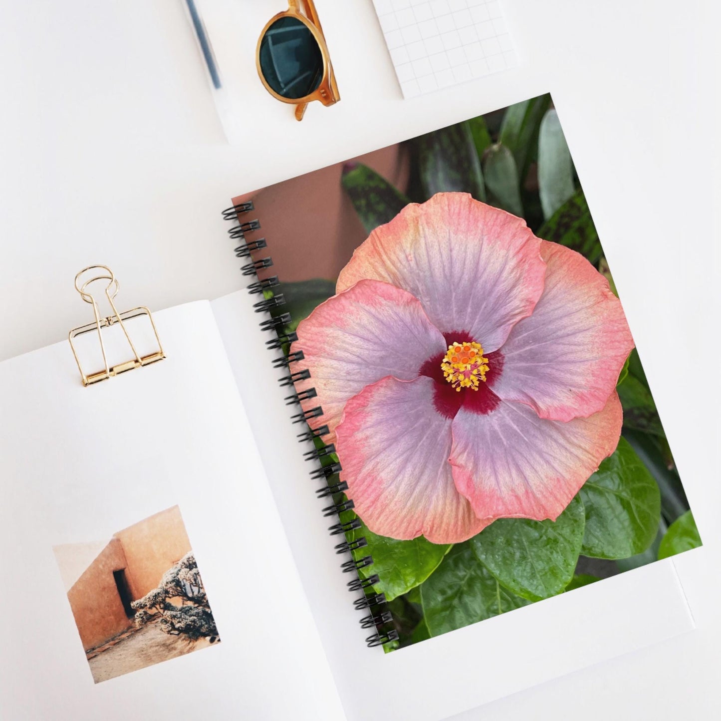 Peach Hibiscus Spiral Notebook | Ruled Lined Journal