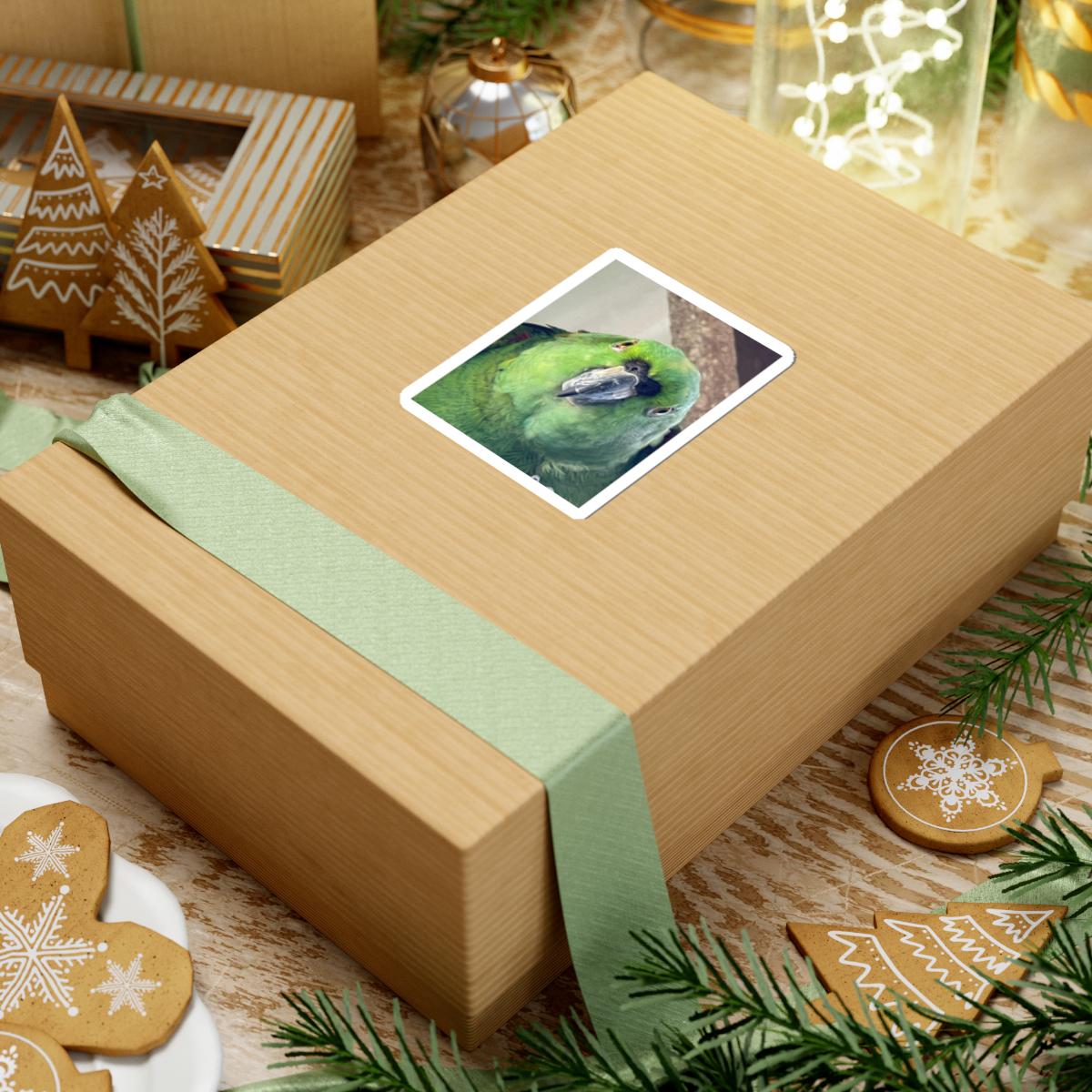 Green Parrot Portrait Sticker | Kiss-Cut Vinyl Parrot Decal