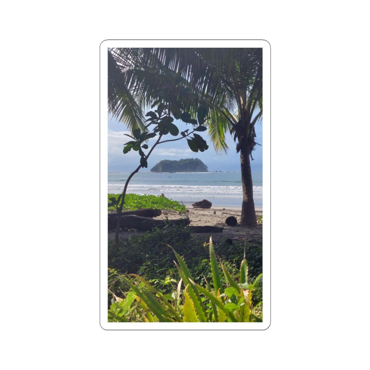 Tropical Beach Scene Kiss-Cut Stickers | Palm Trees Island Ocean