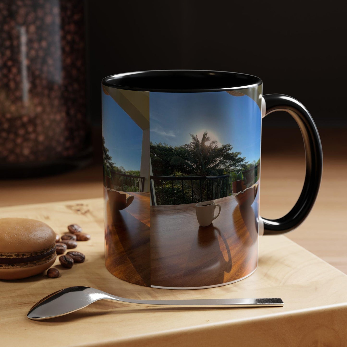 Patio Coffee Mug | Tropical Morning Scene, Ceramic Accent Mug
