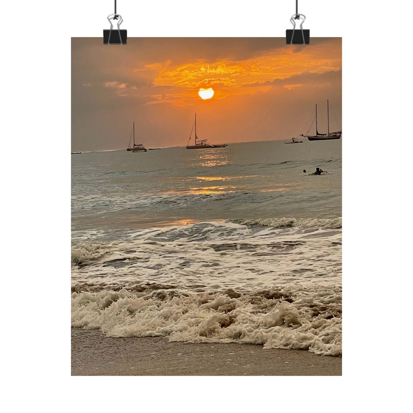 Sunset Sailboats Poster | Beach Ocean Matte Vertical Wall Art